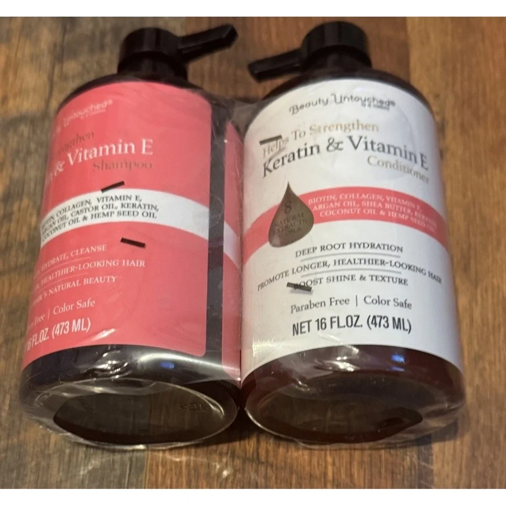 BEAUTY UNTOUCHED~ KERATIN & VITAMIN E  STRENGTHENING‎ SHAMPOO & CONDITIONER 32OZ